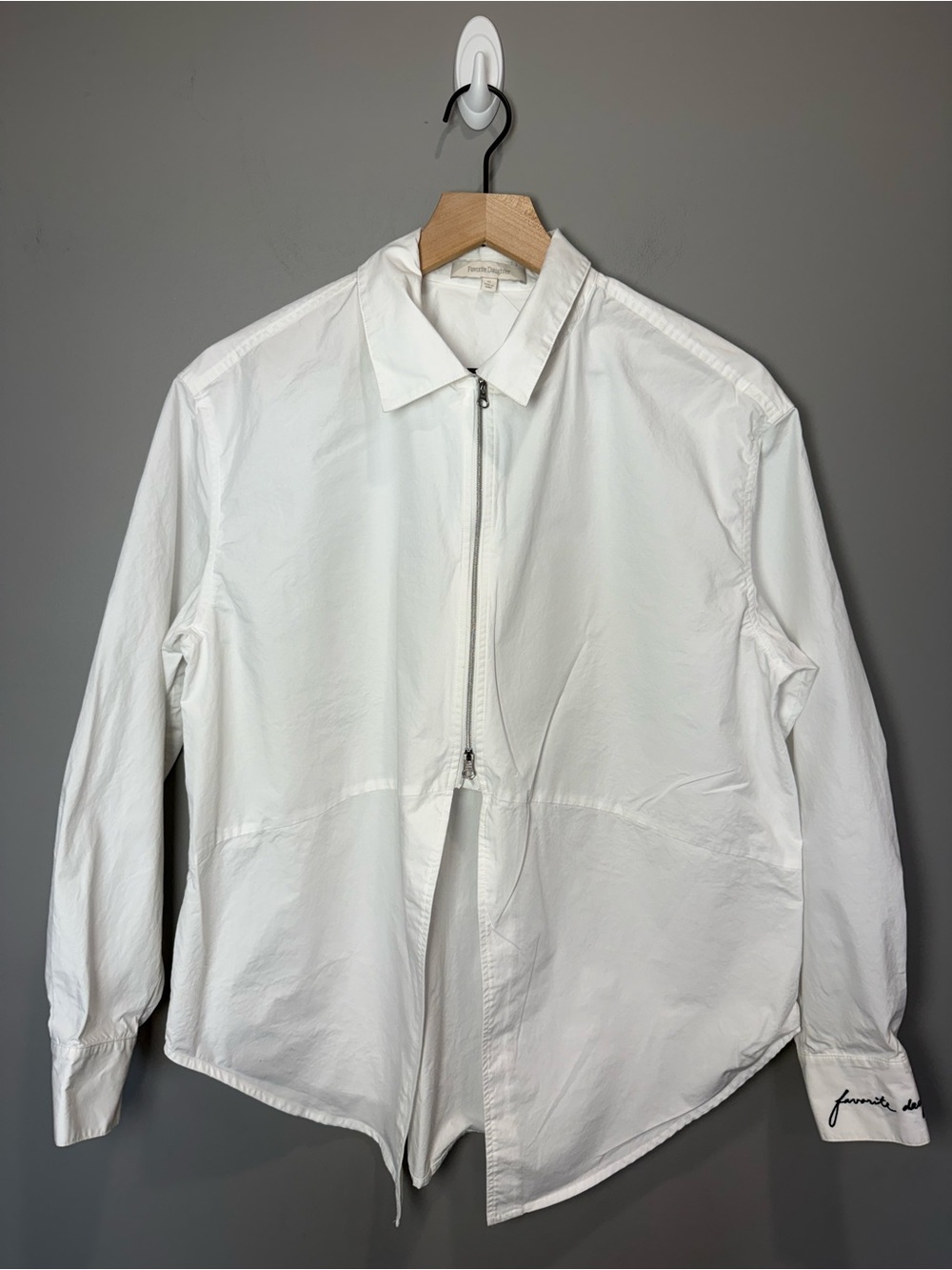 Favorite Daughter White Zip Front Button Up Shirt XS Minimalist Cotton